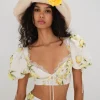 New For Love & Lemons Alana Crop Top Yellow