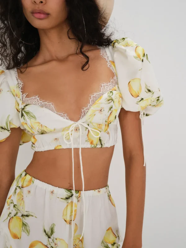 New For Love & Lemons Alana Crop Top Yellow