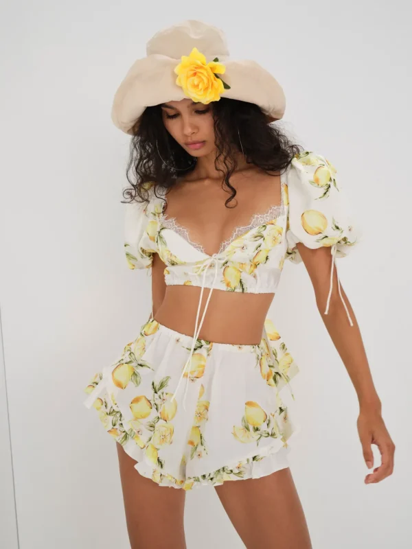 New For Love & Lemons Alana Crop Top Yellow