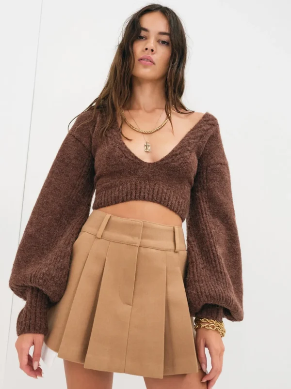 Store For Love & Lemons Amelia Crop Sweater Neutral