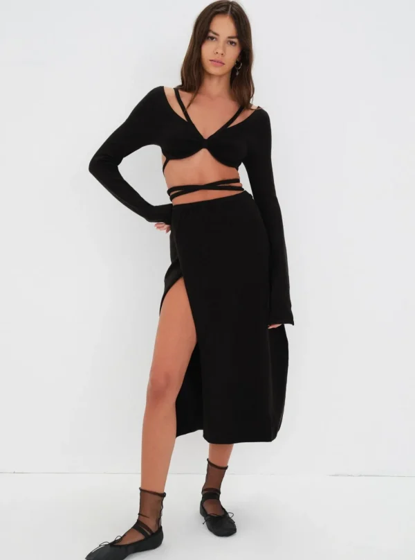 Discount For Love & Lemons Brady Midi Skirt Black