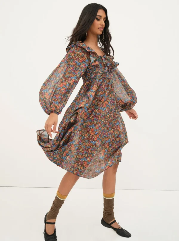 Fashion For Love & Lemons Brittany Midi Dress Blue
