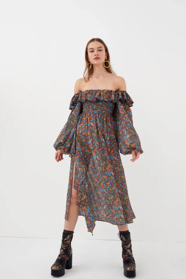 Fashion For Love & Lemons Brittany Midi Dress Blue