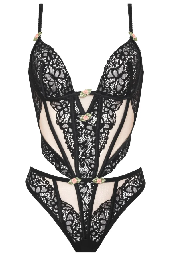Cheap For Love & Lemons Butterfly Lace Teddy Black