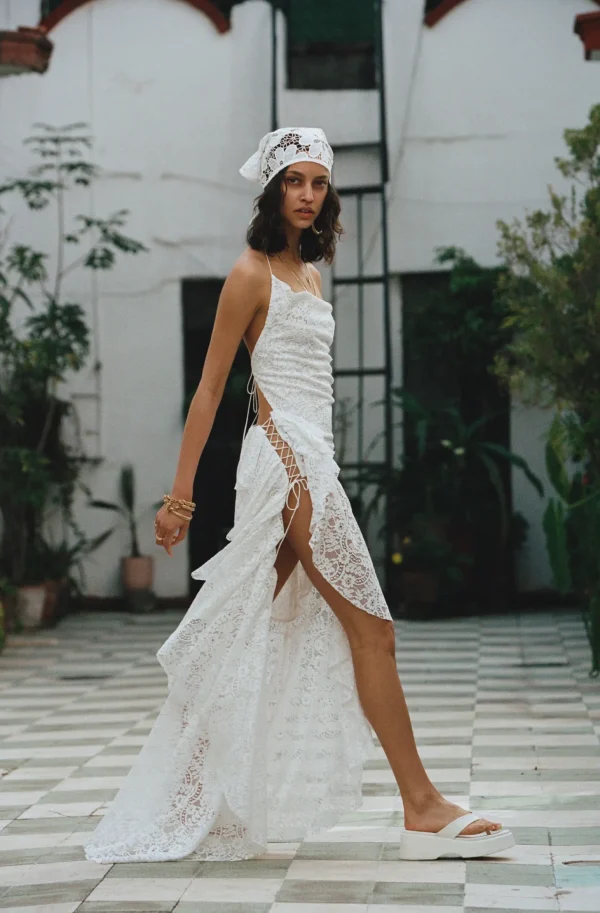 New For Love & Lemons Carmela Maxi Dress White