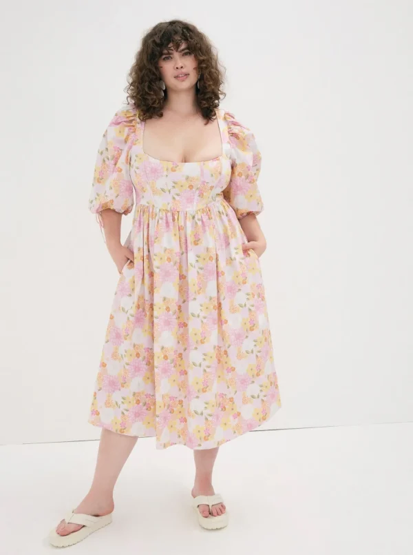 Clearance For Love & Lemons Carrie Midi Dress Pink