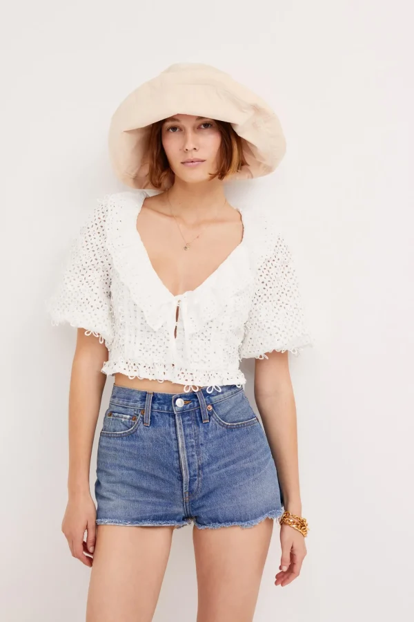 Cheap For Love & Lemons Cassie Crop Top White