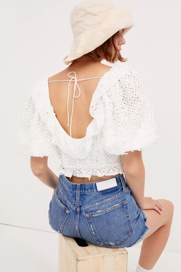 Cheap For Love & Lemons Cassie Crop Top White