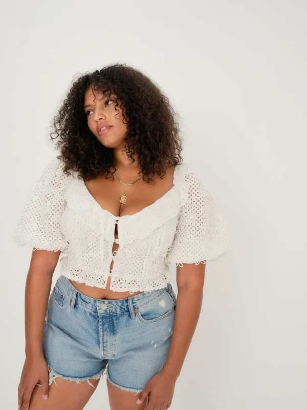 Cheap For Love & Lemons Cassie Crop Top White