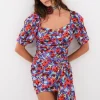 New For Love & Lemons Chiara Puff Sleeve Mini Dress Purple