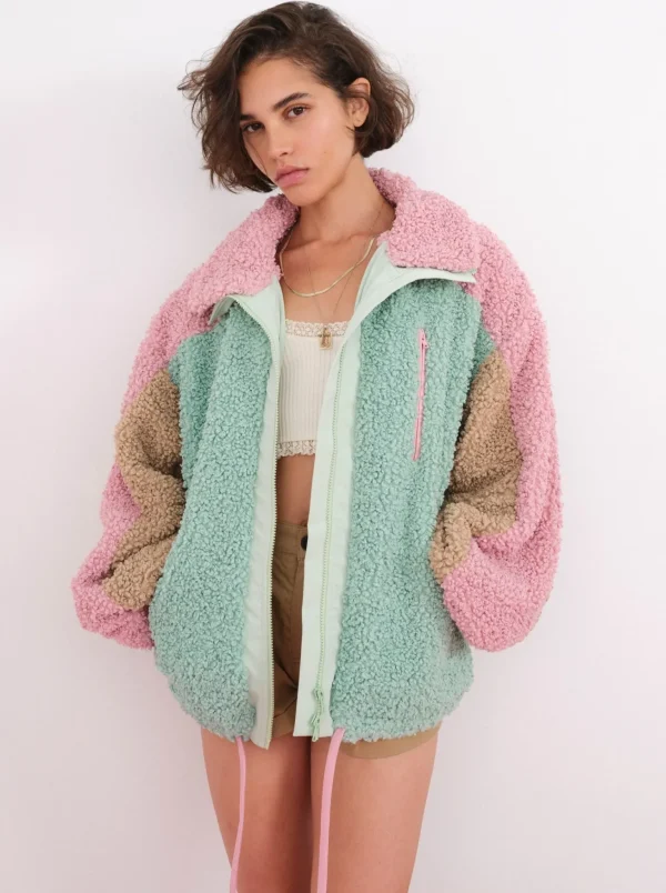 Sale For Love & Lemons Cozy Zip-Up Jacket Green