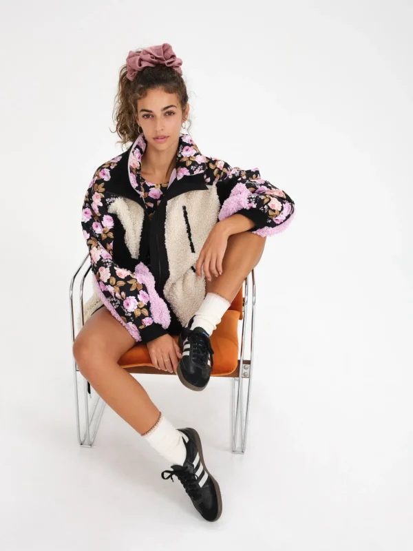 Store For Love & Lemons Cozy Zip-Up Jacket Black