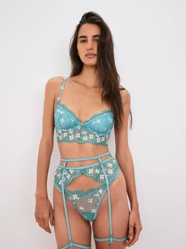 Store For Love & Lemons Daisy Embroidered Bra Green