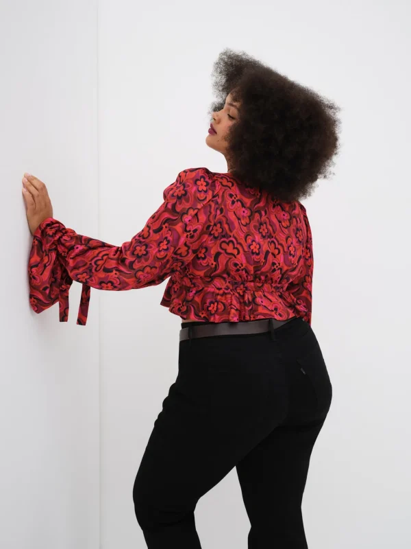 Outlet For Love & Lemons Davina Tie Front Blouse Red