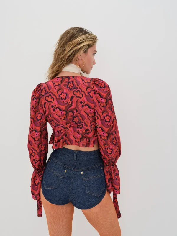 Outlet For Love & Lemons Davina Tie Front Blouse Red