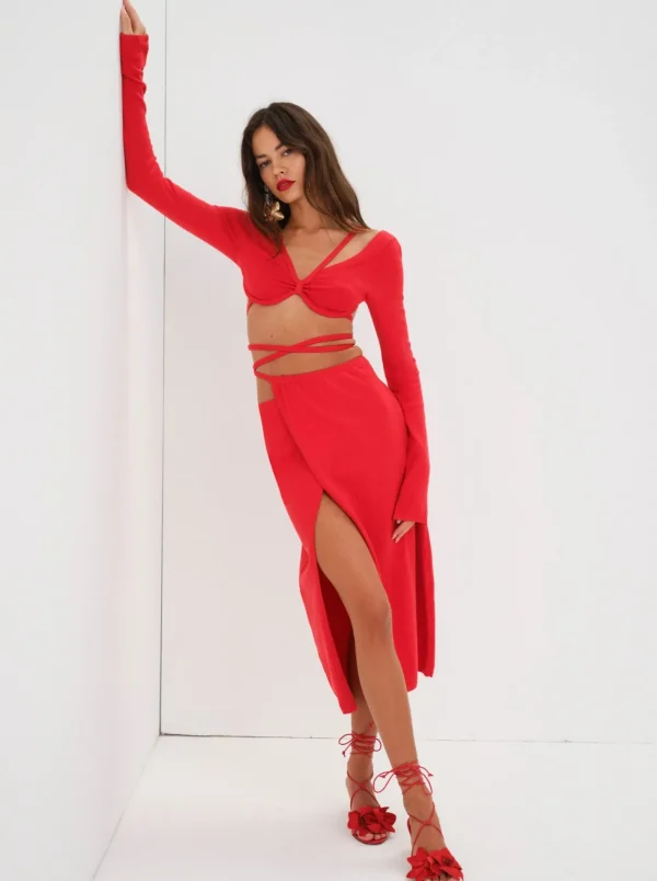 Flash Sale For Love & Lemons Edith Crop Sweater Red
