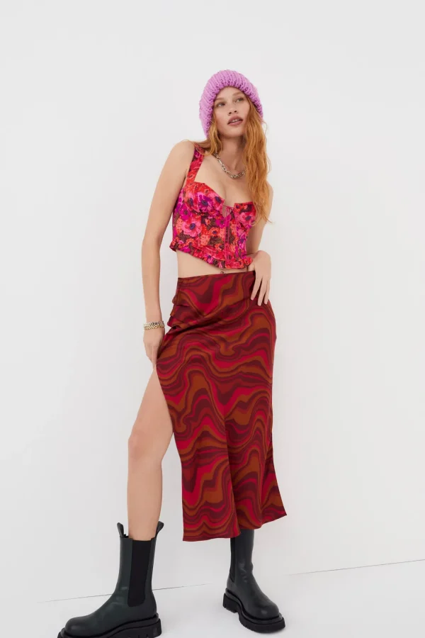 Cheap For Love & Lemons Eleanor Midi Skirt Red