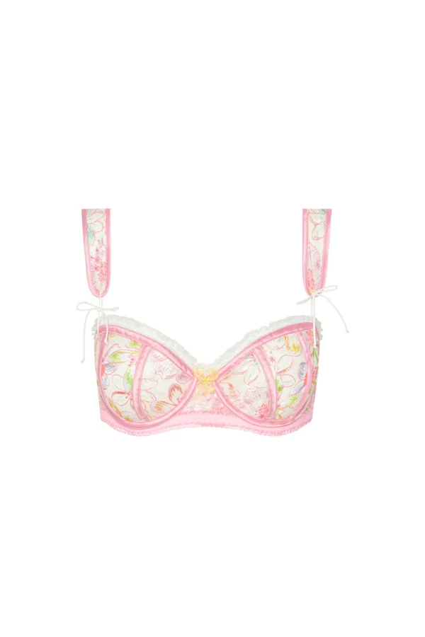 Discount For Love & Lemons Electric Fields Embroidery Underwire Bra Pink
