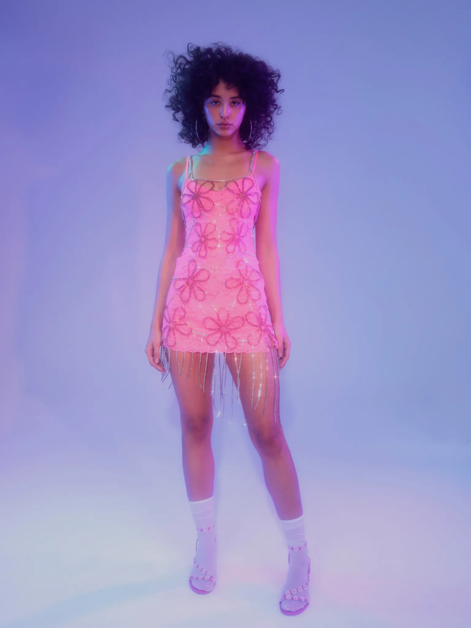floral_rhinestone_fringe__2.webp Outlet For Love & Lemons Floral Rhinestone Fringe Dress Pink