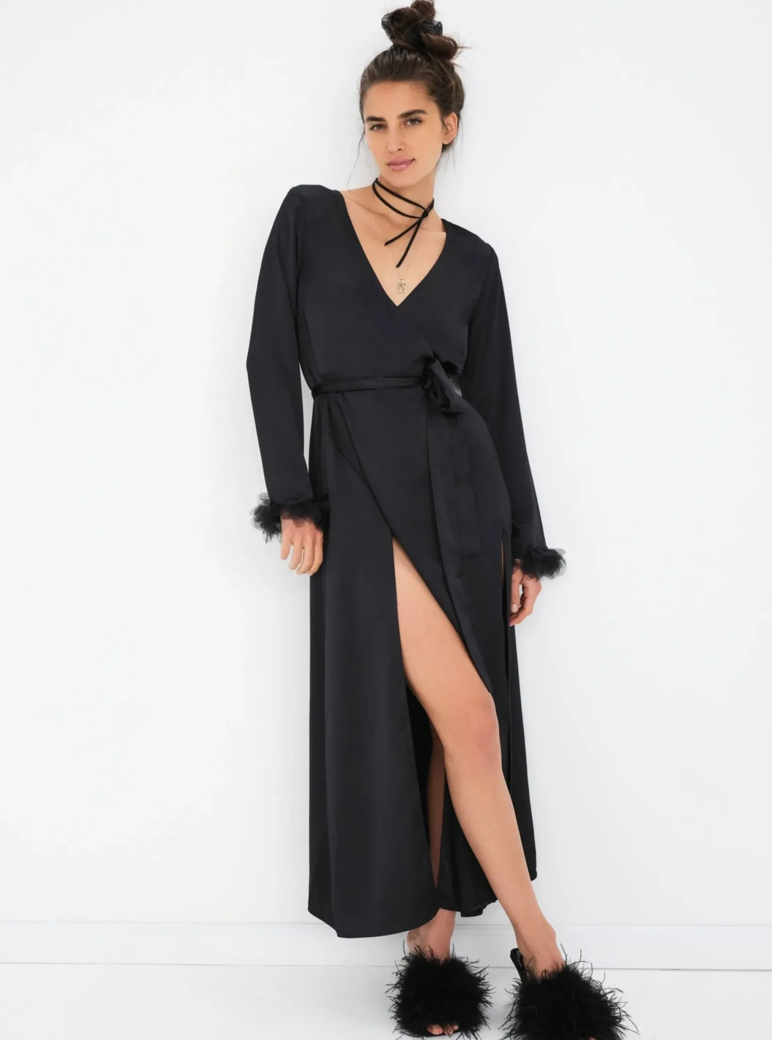 floral_trim_robe_0.webp Online For Love & Lemons Floral Trim Robe Black