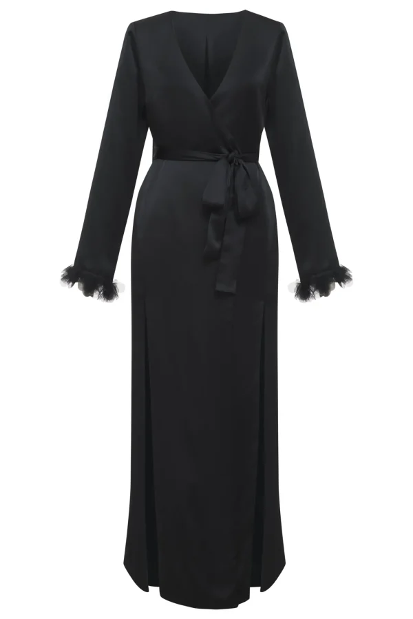 Online For Love & Lemons Floral Trim Robe Black