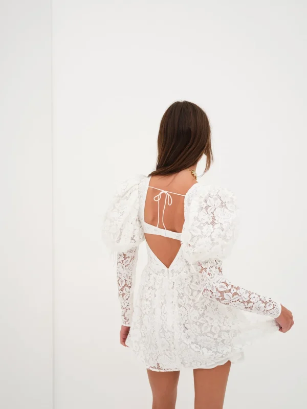 Fashion For Love & Lemons Frances Puff Sleeve Mini Dress White