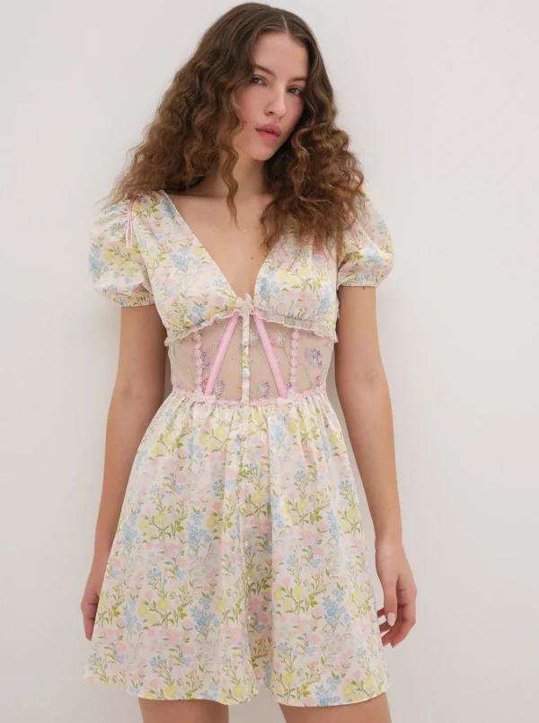 Flash Sale For Love & Lemons Glitter Garden Cap Sleeve Dress Multi