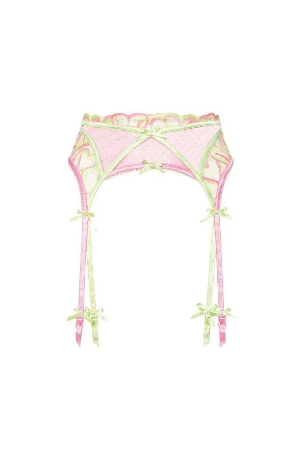 Sale For Love & Lemons Hugging Hearts Embroidery Garter Belt Pink