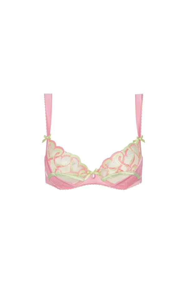 New For Love & Lemons Hugging Hearts Embroidery Underwire Bra Pink