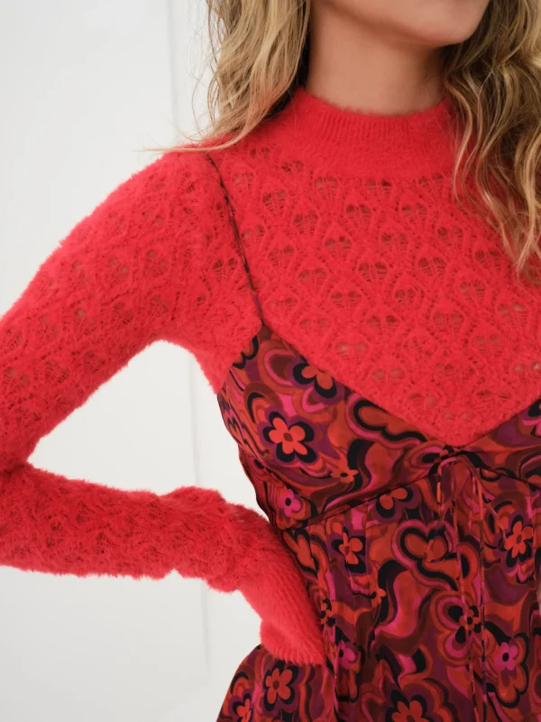 Hot For Love & Lemons Katana Cropped Sweater Red