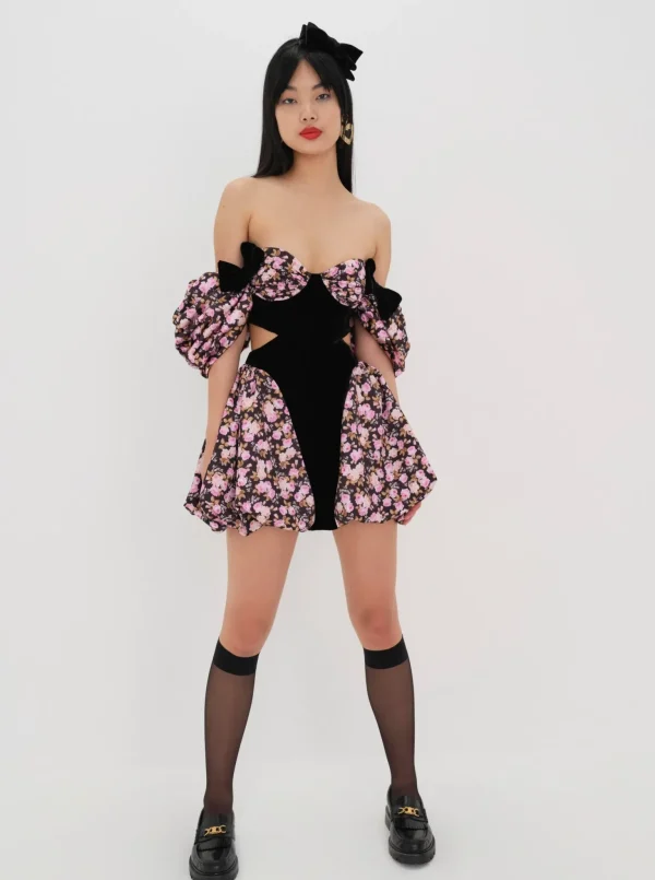 New For Love & Lemons Kate Mini Dress Black