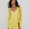 Flash Sale For Love & Lemons Kiersten Mini Dress Yellow