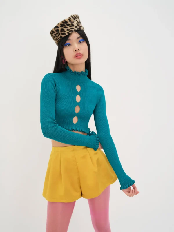 Fashion For Love & Lemons Lorelei Cropped Sweater Blue