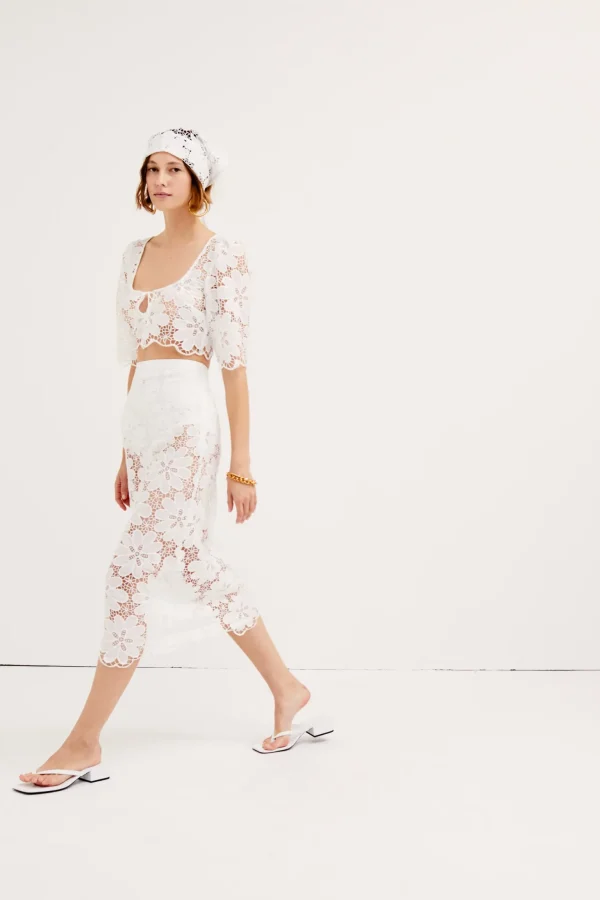 Discount For Love & Lemons Malika Midi Skirt White