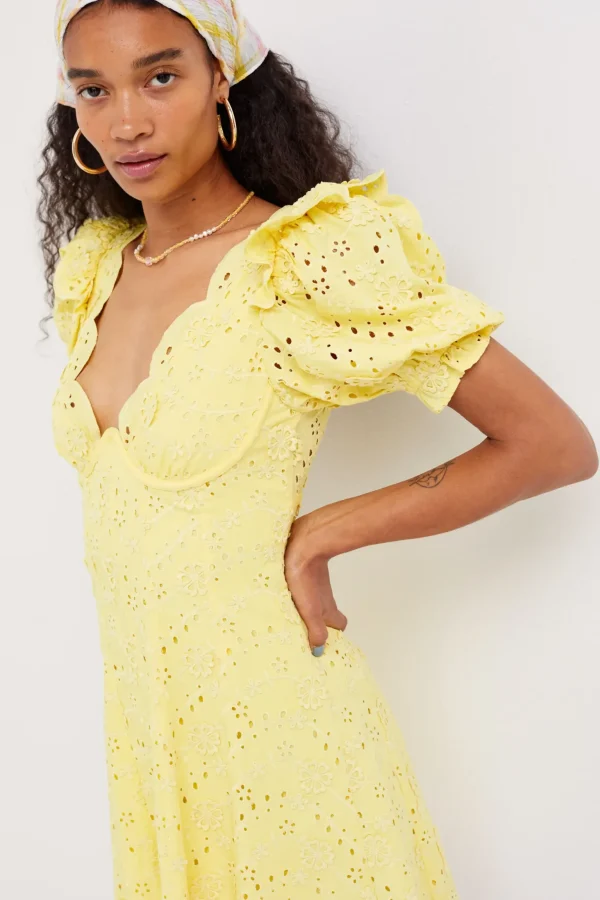 Shop For Love & Lemons Natalia Puff Sleeve Mini Dress Yellow