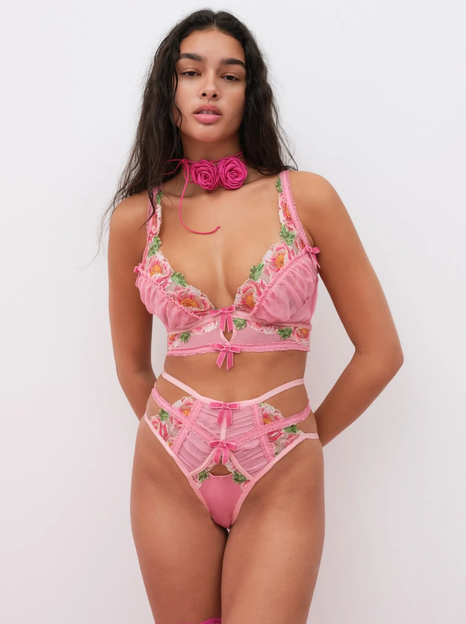 needle_point_roses_bustie_3.webp Fashion For Love & Lemons Needle Point Roses Bustier Pink
