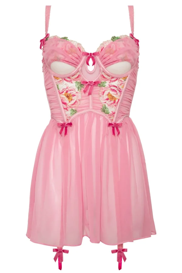 Online For Love & Lemons Needle Point Roses Slip Dress Pink