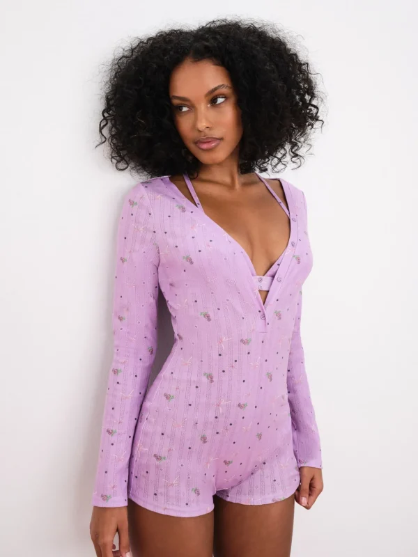 Cheap For Love & Lemons Pointelle Deep V Onesie Pink
