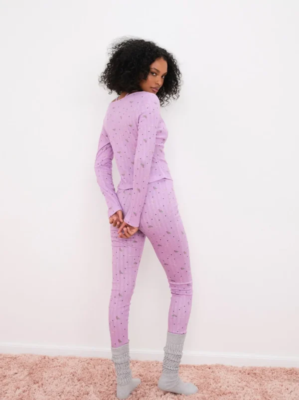 Fashion For Love & Lemons Pointelle Long Sleeve Sleep Set Pink