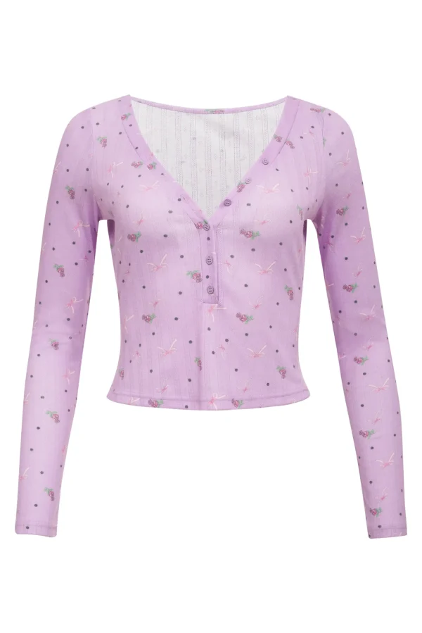 Fashion For Love & Lemons Pointelle Long Sleeve Sleep Set Pink