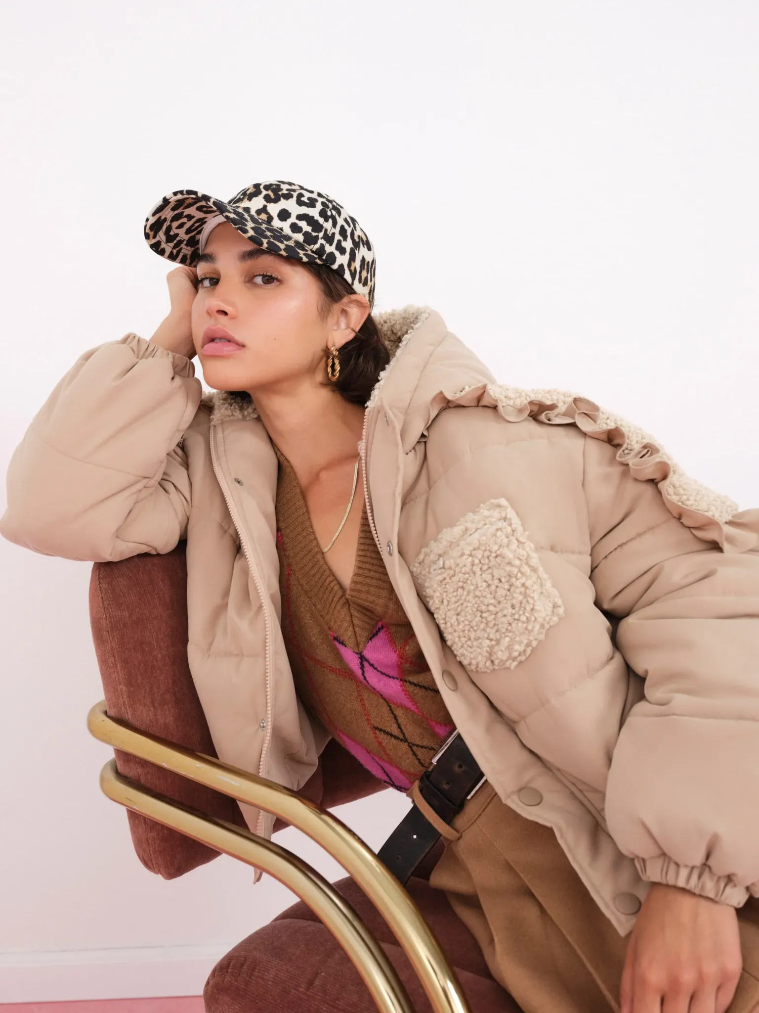 puffer_jacket_with_ruffle_0-2.webp Shop For Love & Lemons Puffer Jacket With Ruffle Trim Neutral