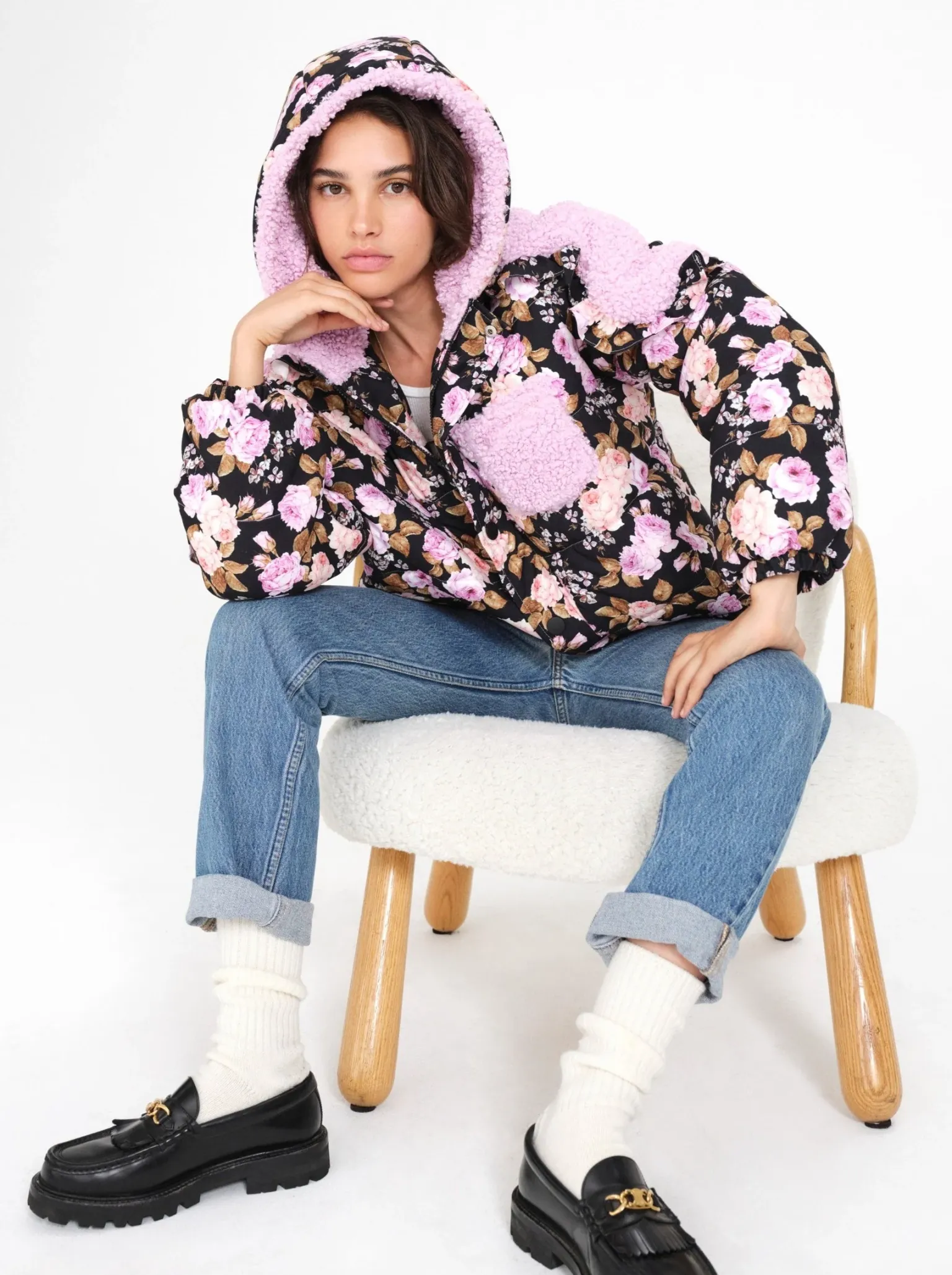 puffer_jacket_with_ruffle_0.webp Best Sale For Love & Lemons Puffer Jacket With Ruffle Trim Black