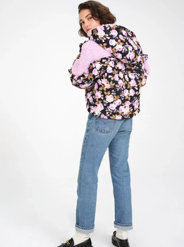 Best Sale For Love & Lemons Puffer Jacket With Ruffle Trim Black