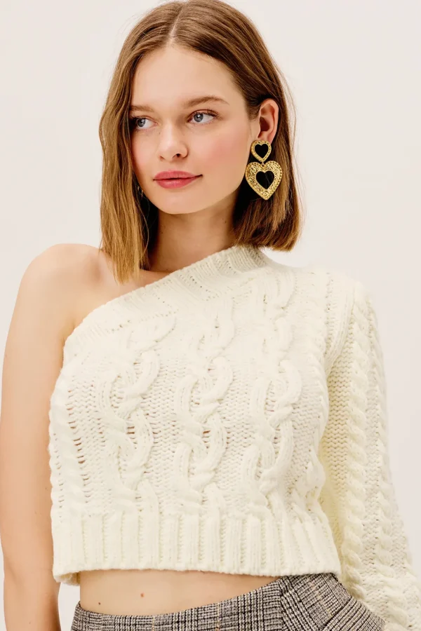 Sale For Love & Lemons Quinn One Shoulder Sweater Ivory