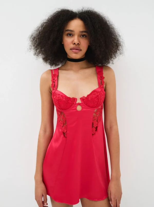Fashion For Love & Lemons Romantic Roses Printed Slip Red