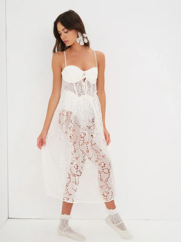 Clearance For Love & Lemons Romi Midi Dress White