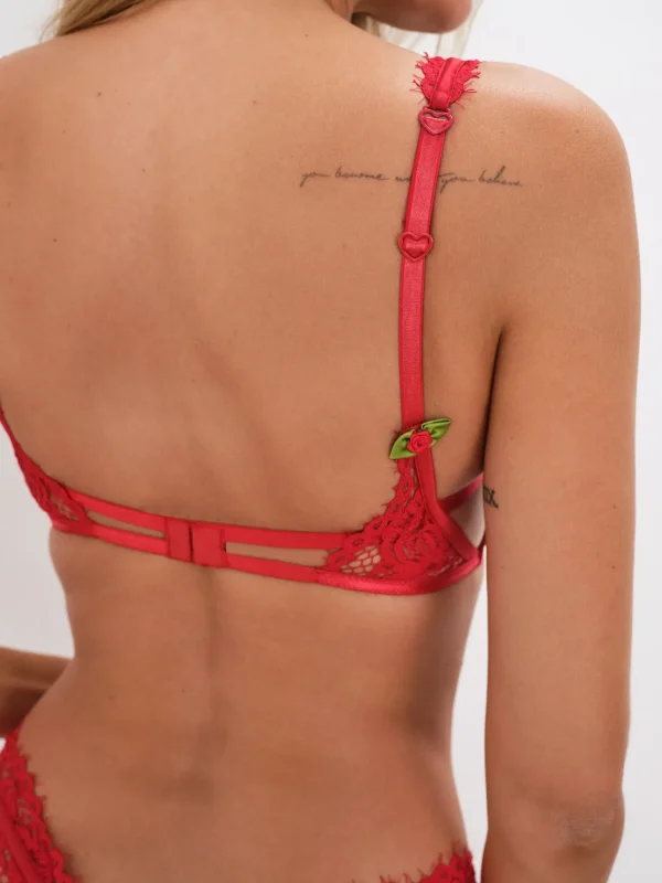 Store For Love & Lemons Rosa Lace Ruffle Underwire Bra Red
