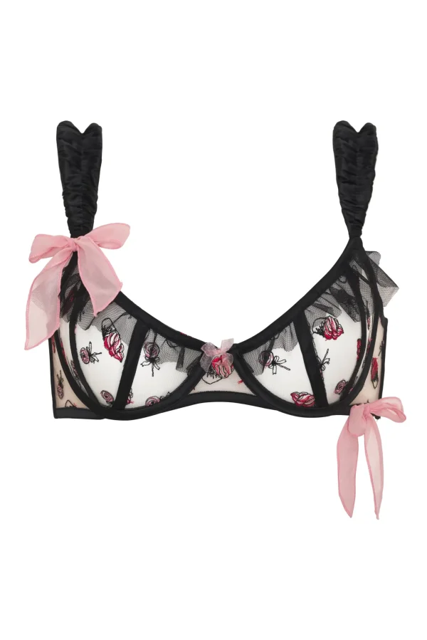 New For Love & Lemons Rosie Bow Underwire Bra Black