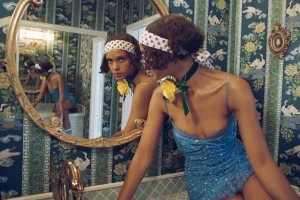 Fashion For Love & Lemons Samira Mini Dress Blue