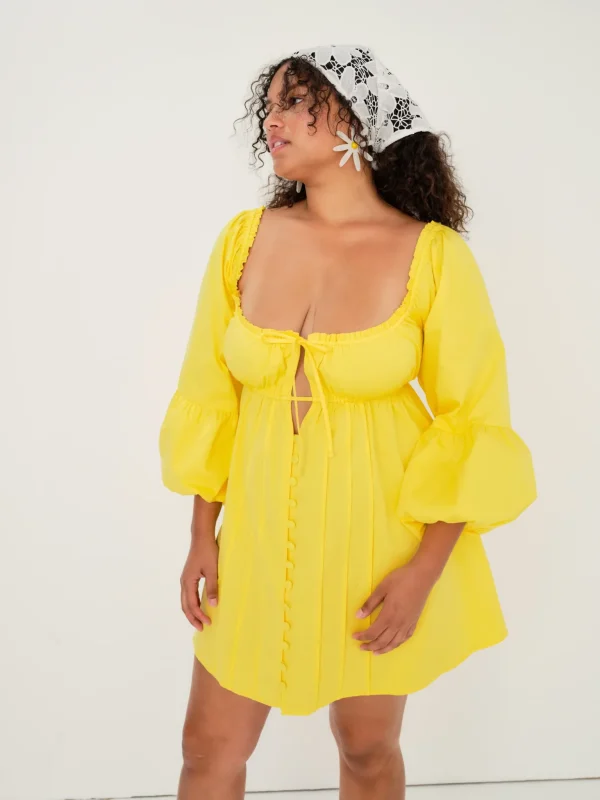 Best Sale For Love & Lemons Sierra Puff Sleeve Mini Dress Yellow